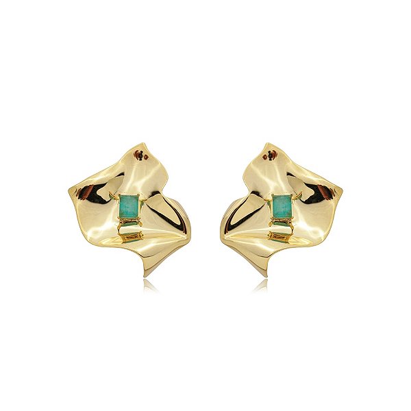 Brinco Elaine Palma ondas cristal fusion turmalina ouro semijoia