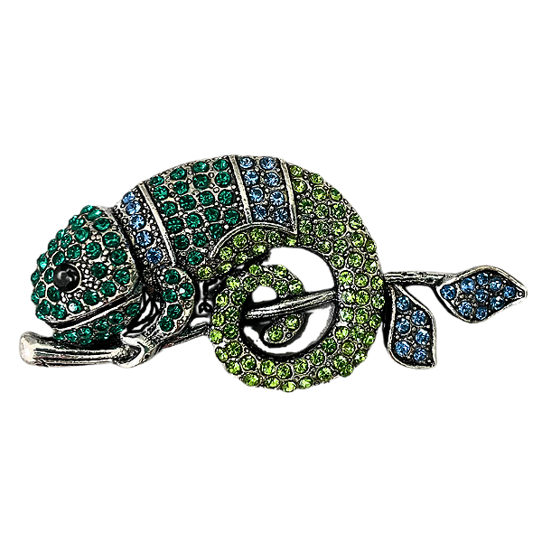Broche magnético camaleão cristais verde
