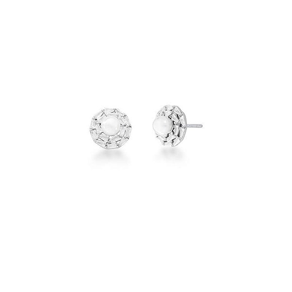 Brinco pérola shell zircônia ródio semijoia