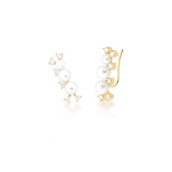 Brinco ear cuff pérola de água doce zircônia ouro semijoia
