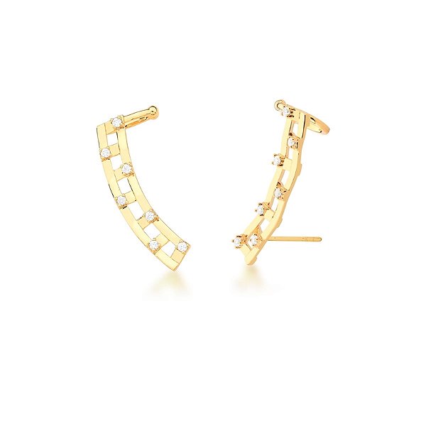 Brinco ear cuff zircônia ouro semijoia