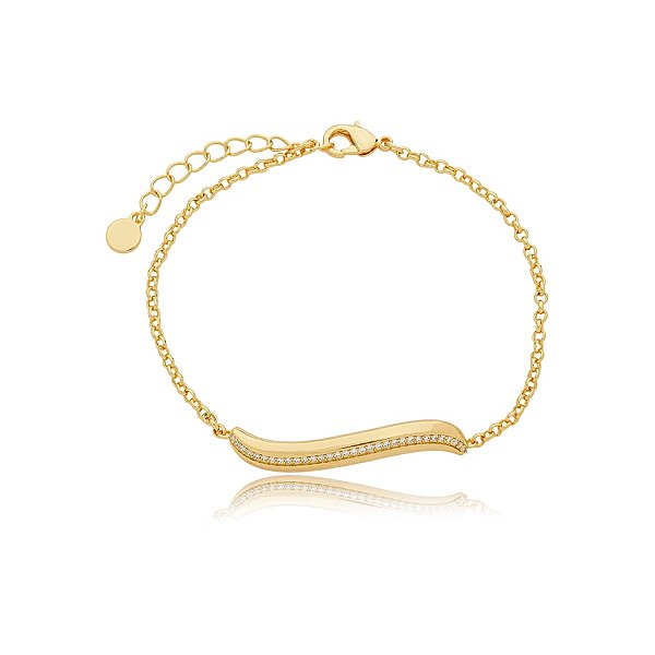 Pulseira corrente pingente curvado zircônia ouro semijoia