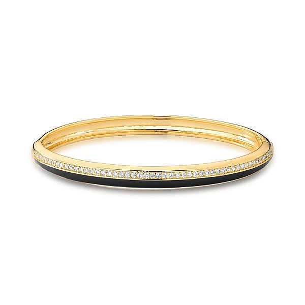 Bracelete esmaltado preto zircônia ouro semijoia