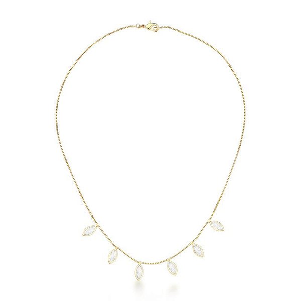 Colar choker cristais navetes ouro semijoia