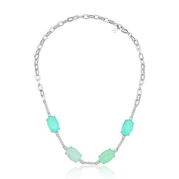 Colar curto cristais fusion turmalina zircônia ródio semijoia