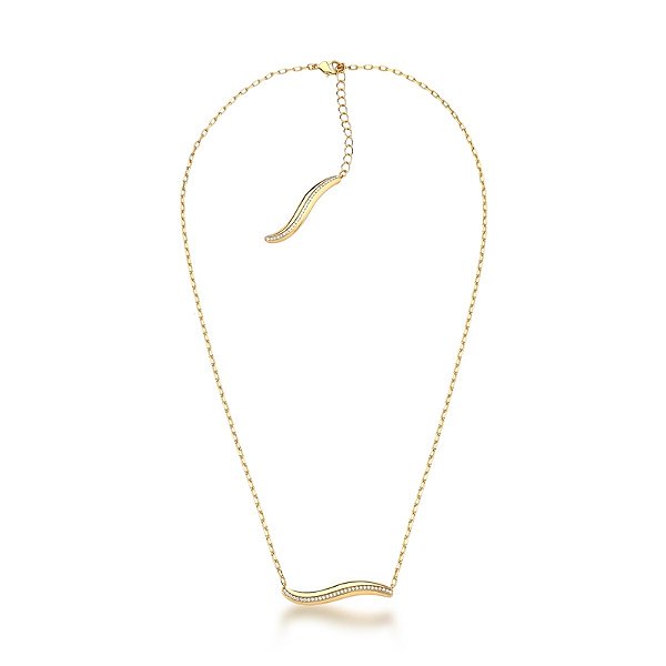 Colar curto pingente curvado zircônia ouro semijoia