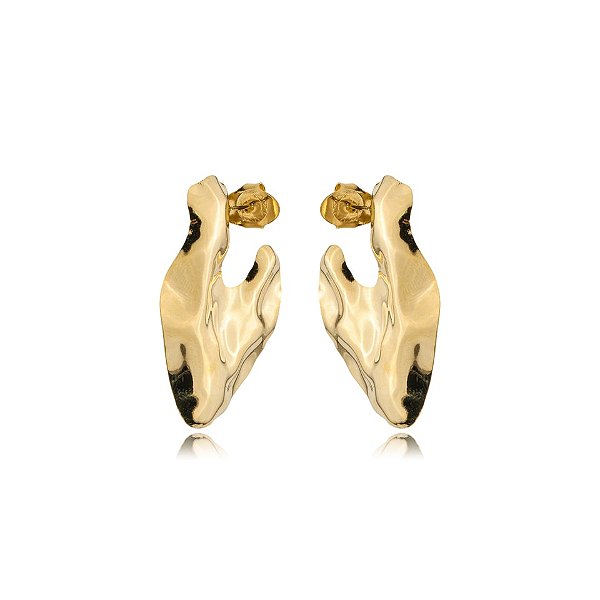 Brinco orgânico ondas ouro semijoia BZ21423AU