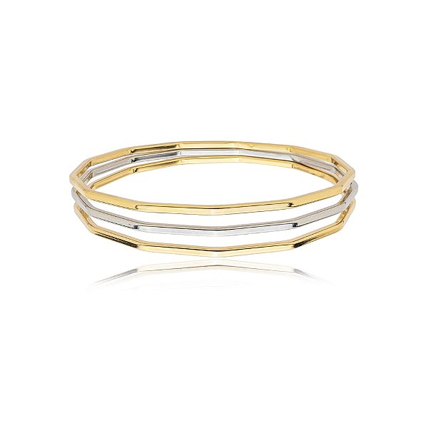 Kit 3 pulseiras argolas metal ouro e ródio semijoia BC21521AU