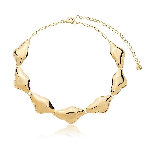 Colar choker orgânico ouro semijoia CZ21459AU