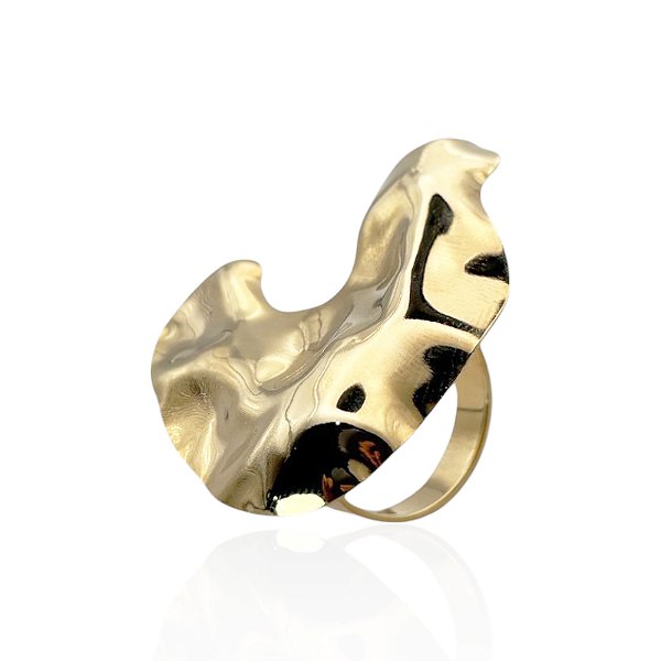 Anel ajustável ondas metal martelado ouro semijoia