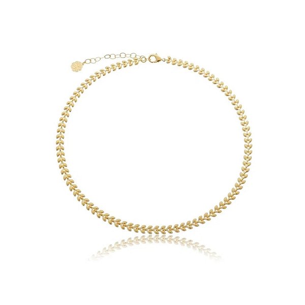 Colar choker folhas ouro semijoia
