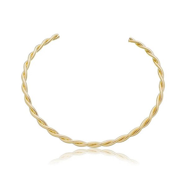 Colar aro choker torcido ouro semijoia