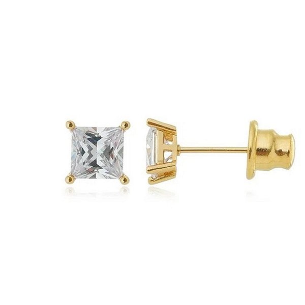 Brinco quadrado zircônia ouro semijoia