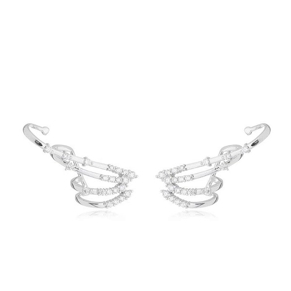 Brinco ear cuff zircônia ródio semijoia