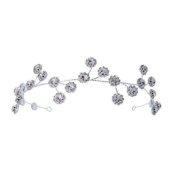 Tiara coroa noiva flores zircônia prateado 4768804