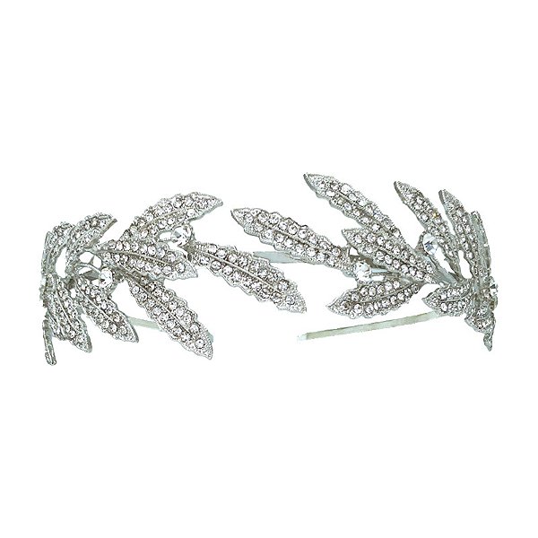 Tiara metal grega folhas strass prateado 3891104