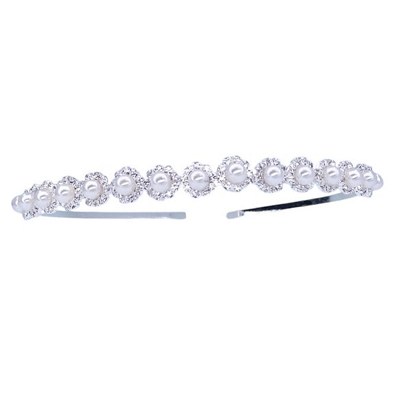 Tiara metal pérolas cristais prateado TR450