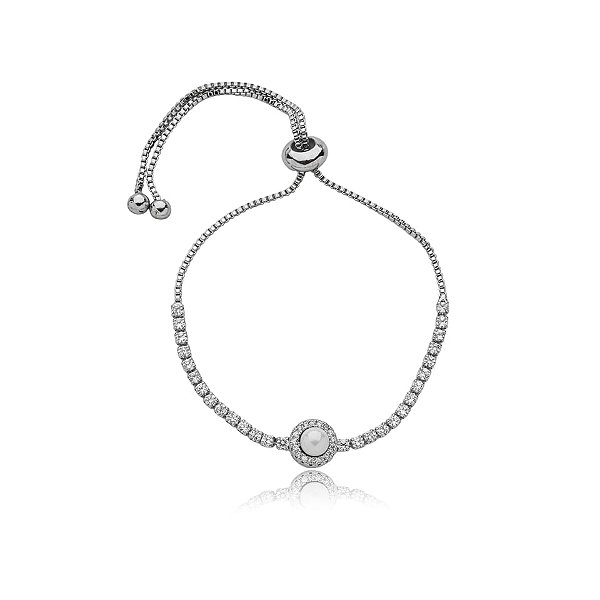 Pulseira gravatinha pérola zircônia ródio semijoia 3138401