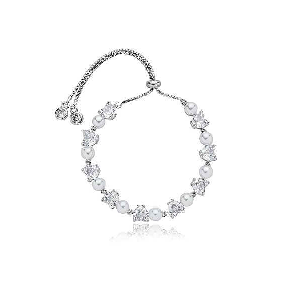 Pulseira gravatinha corações pérolas zircônia ródio semijoia 23k04008