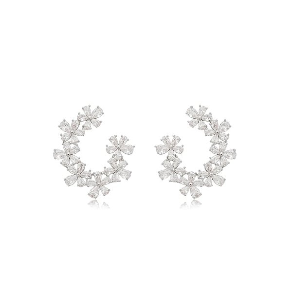 Brinco frontal flores zircônias ródio semijoia ZB 624