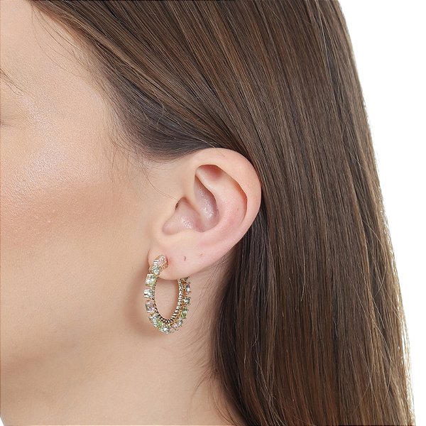 Brinco argolinha zircônias coloridas ouro semijoia HY 464