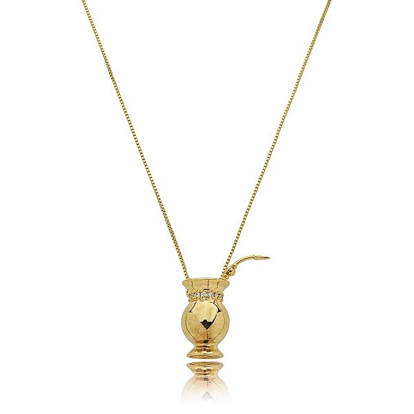 Colar cuia chimarrão zircônia ouro semijoia