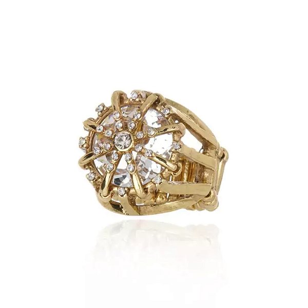 Anel ajustável Claudia Arbex cristais fumê ouro vintage