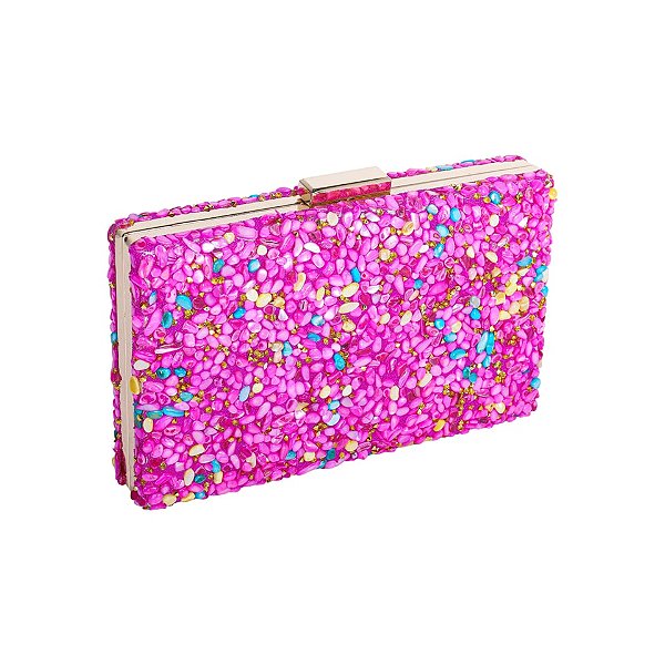 Clutch retangular pedrarias pink RY2206