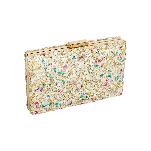 Clutch retangular pedrarias bege madrepérola RY2206