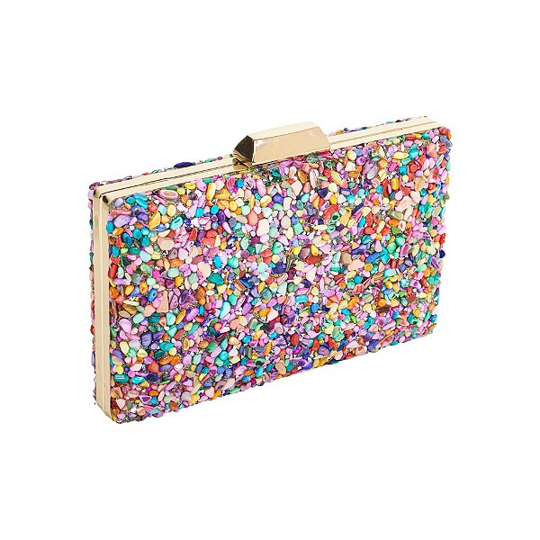 Clutch retangular pedrarias coloridas RY2206