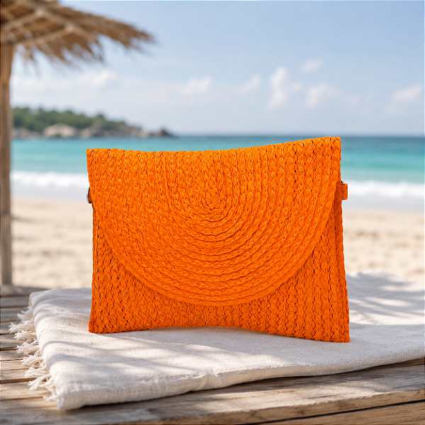 Bolsa Carteira Palha Laranja Aperol com Alça Removível