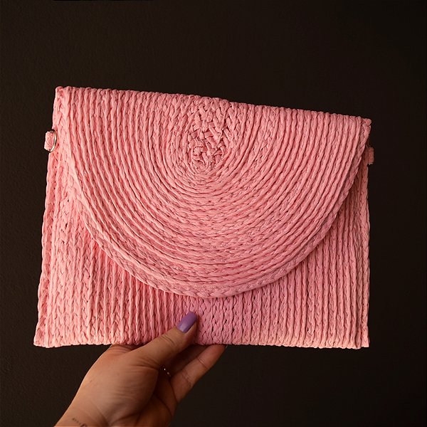 Bolsa carteira palha rosa