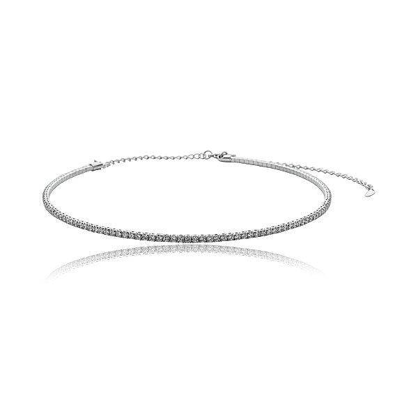 Colar aro choker zircônia ródio semijoia 7763