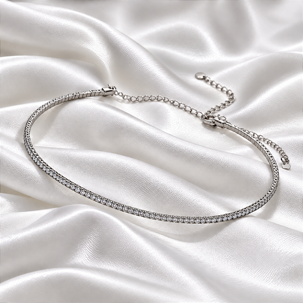 Colar Aro Choker Zircônia Ródio Semijoia 7763