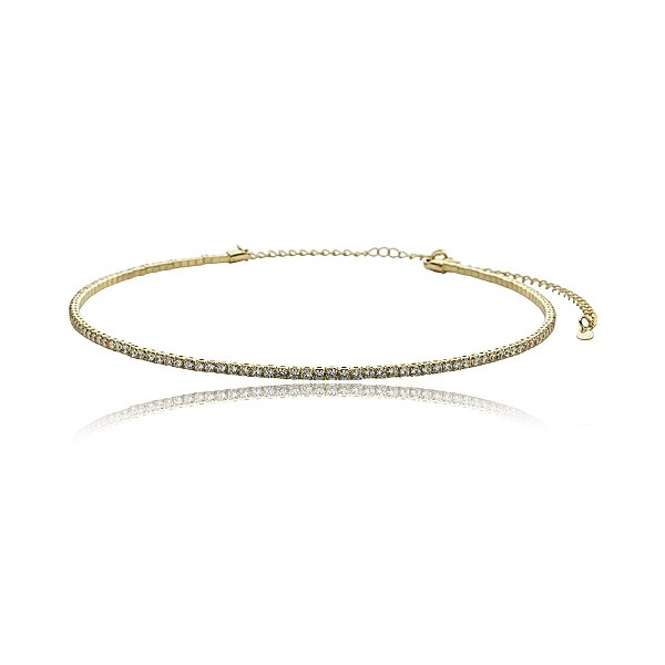 Colar aro choker zircônia ouro semijoia 7763