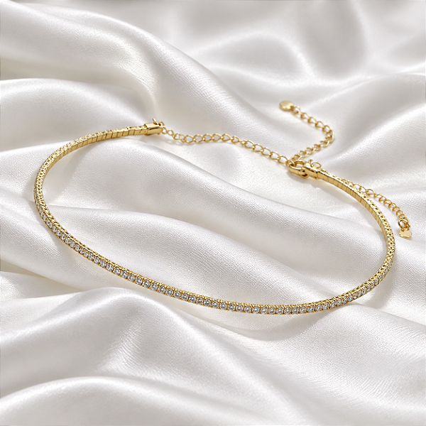 Colar Aro Choker Zircônia Ouro Semijoia 7763