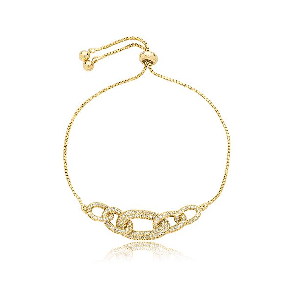 Pulseira gravatinha elos zircônia ouro semijoia PU 972
