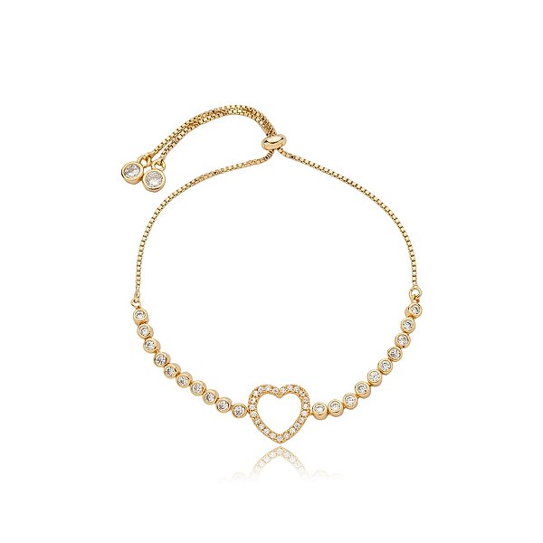 Pulseira gravatinha coração zircônia ouro semijoia SL-30