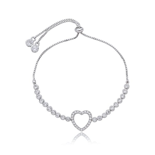 Pulseira gravatinha coração zircônia ródio semijoia SL-30