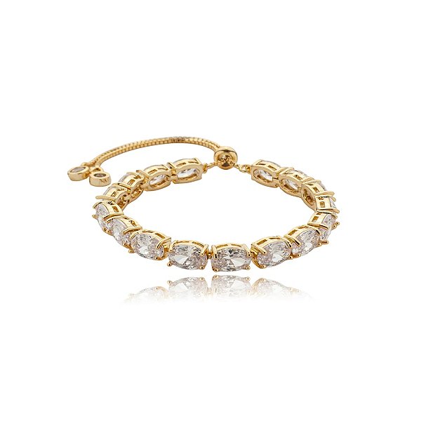 Pulseira gravatinha zircônia oval ouro semijoia SL-1904109