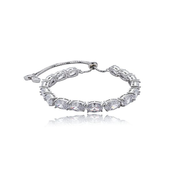 Pulseira gravatinha zircônia oval ródio  semijoia SL-1904109