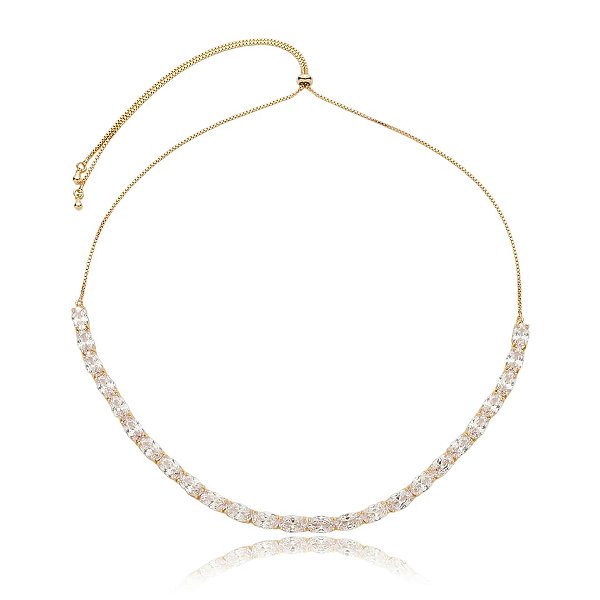 Colar choker gravatinha zircônia cristal oval ouro semijoia JL-1904110