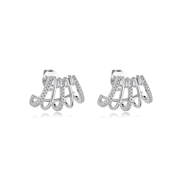 Brinco ear jacket garras zircônia ródio semijoia E10169