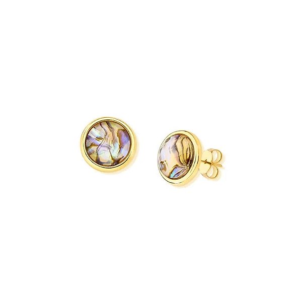 Brinco redondo pedra natural abalone ouro semijoia