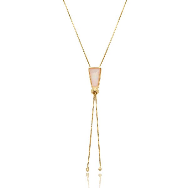 Colar gravatinha pedra natural madrepérola rosa ouro semijoia