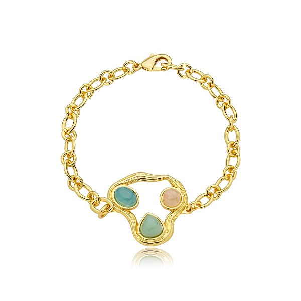 Pulseira orgânica pedras naturais ouro semijoia