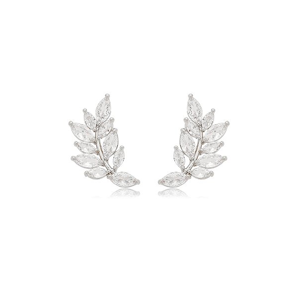 Brinco ear cuff folhas zircônias ródio semijoia ZB 621