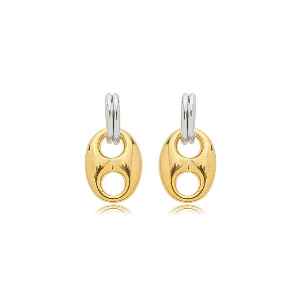 Brinco ouro e ródio semijoia BZ21369AU