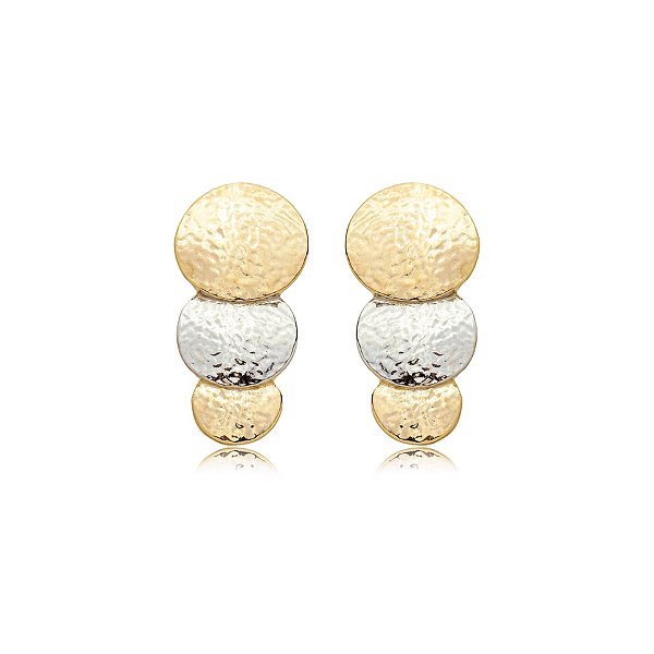 Brinco chapas ouro e ródio semijoia BZ21300AU