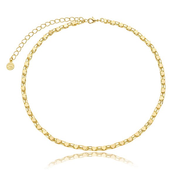 Colar choker corações ouro semijoia CZ21666AU